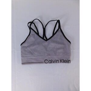 Calvin Klein Sports Bra Womens Small Gray Striped Knit Crossback Performance